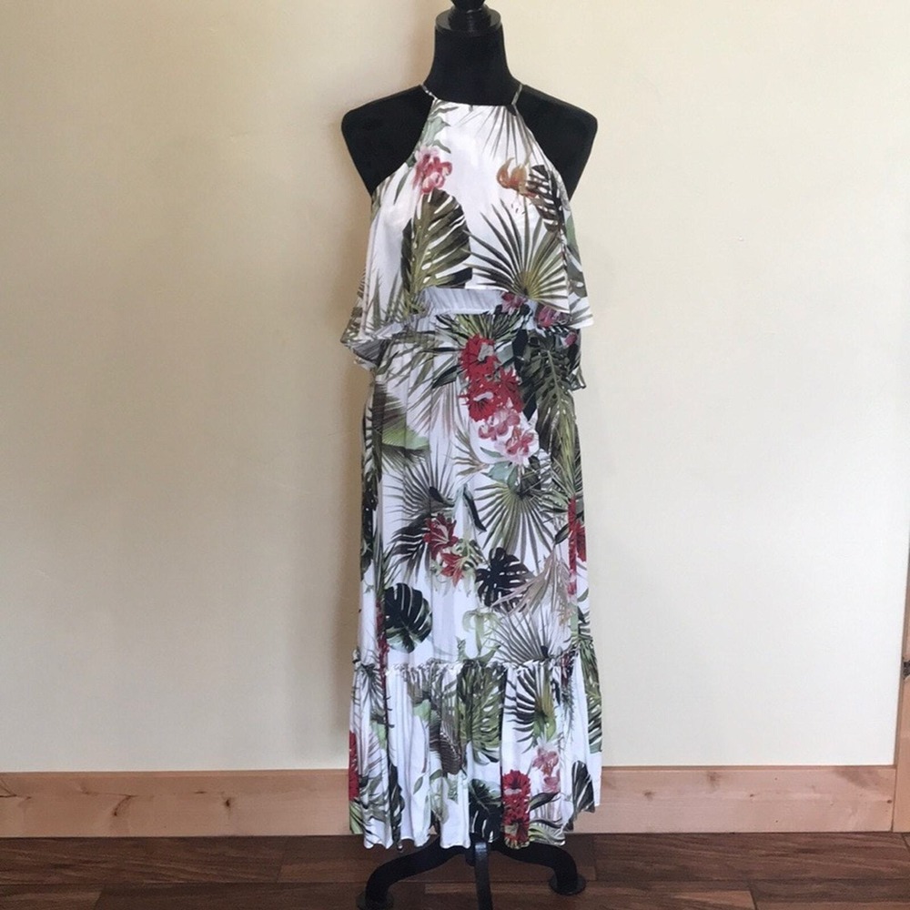 NEW Gianni Bini Medelyn Dress‎ Small Maxi Floral Print Ruffle Summer Vacation